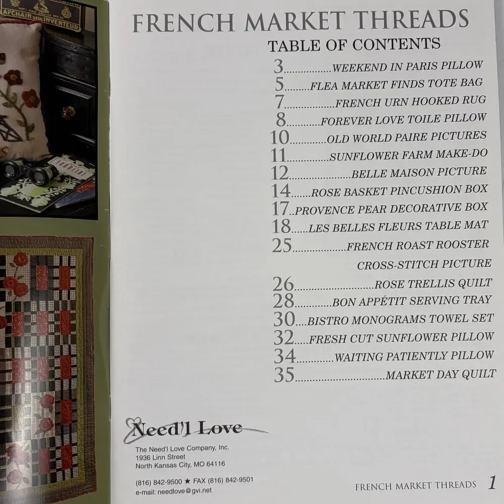 Need'l Love French Market Threads Quilt Cross Stitch Rug Hooking Pattern Book